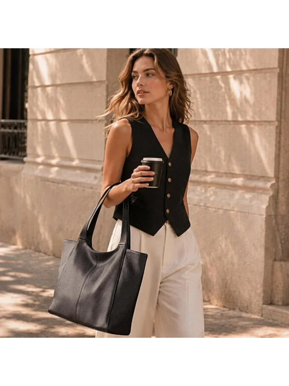 Soft Genuine Leather Tote Bag for Women | Slouchy Shoulder Bag with Zipper